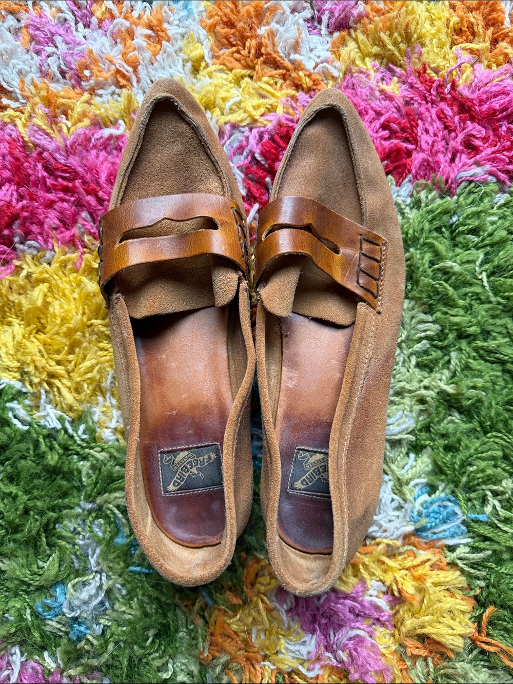 Freebird by Steven Tan Suede Penny Loafers with Cognac Leather Strap